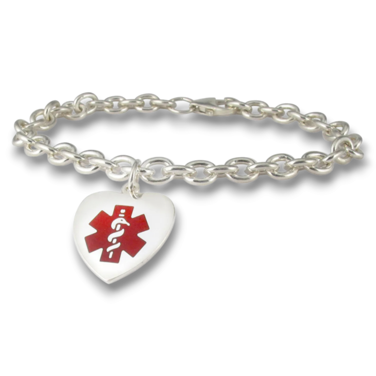 silver red heart charm bracelet