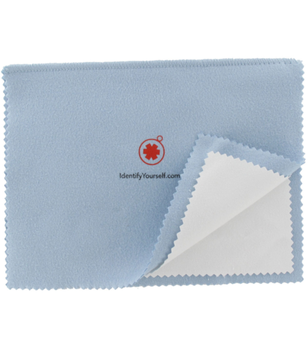 light blue jewelry cleaning and polishing cloth with non-scratching micro-abrasives and treated material