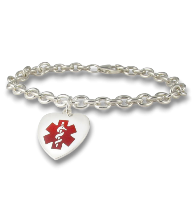 silver red heart charm bracelet