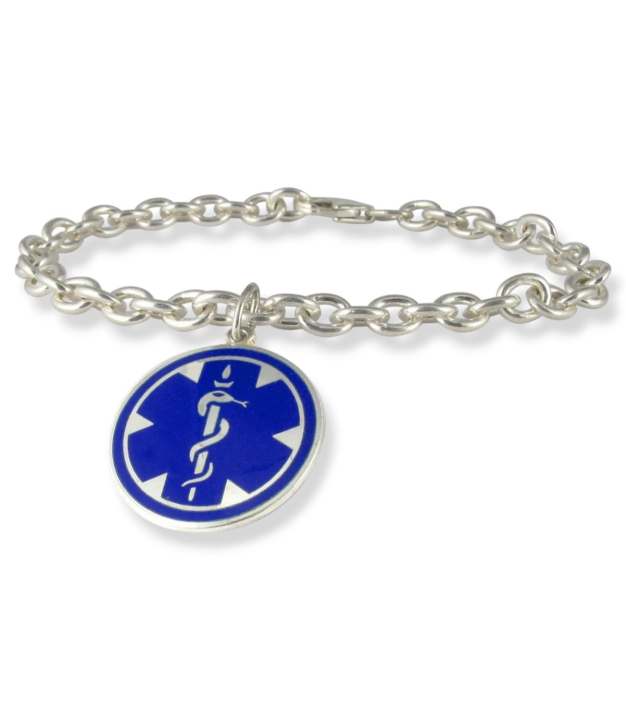 Silver Medallion Blue Charm Medical Bracelet