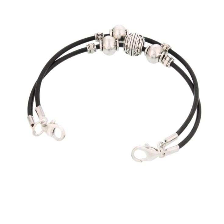 southwest style medical alert bracelet, black leather cord band with silver plated beading
