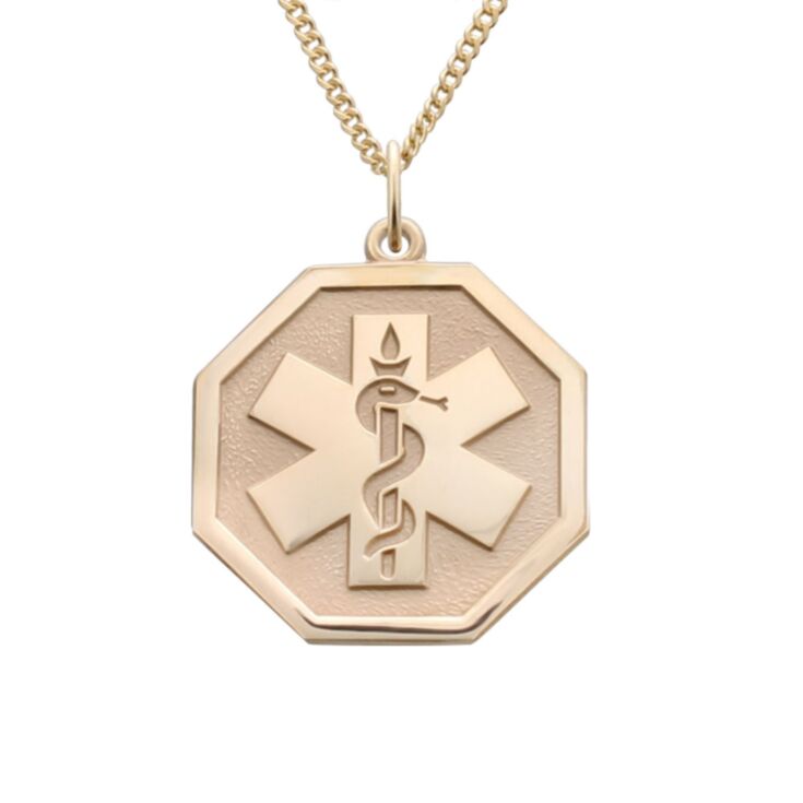 unisex gold and octagon shape pendant for medical id necklace