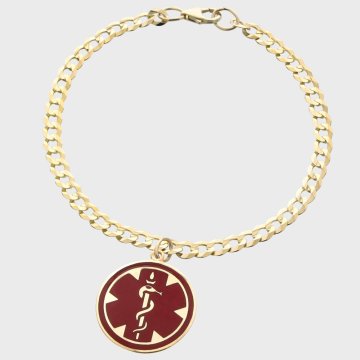 Bracelet à Breloques en Or 14 Carats avec un Médaillon Rouge