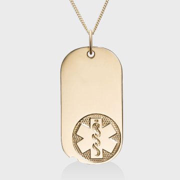 Collier en Or 14 Carats avec une Grande Étiquette Ovale en Relief