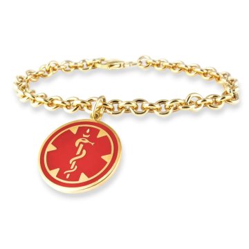 Bracelet à Breloques Rouge avec un Médaillon rempli d'Or 10 Carats