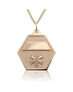 attractive gold classic medical id necklace with gold hexagon charm pendant