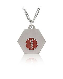 Stainless Steel small medical id chain necklace with pendant and red medical emblem design