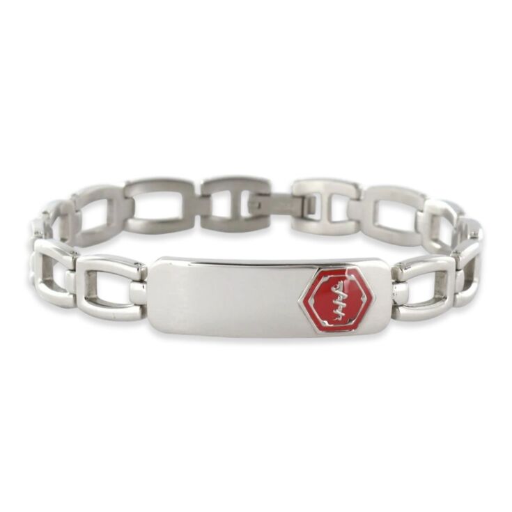 lynx style stainless steel, unisex medical id bracelet with foldover clasp