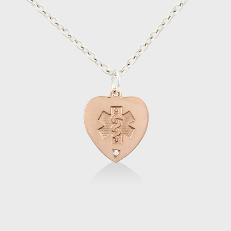14K Rose Gold Embossed Heart with Diamond