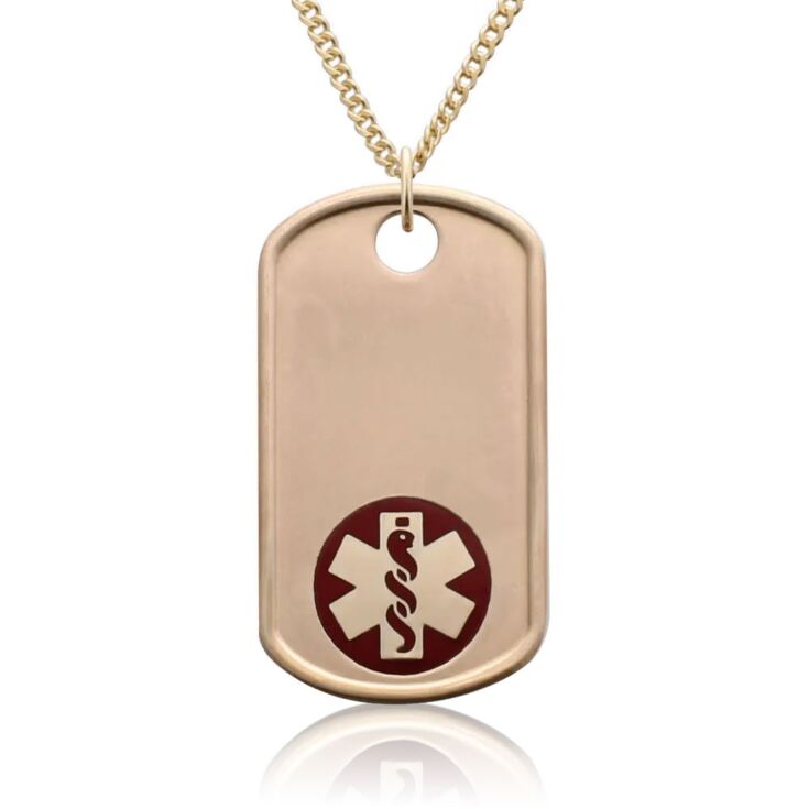 gold military style dog tag medical id pendant