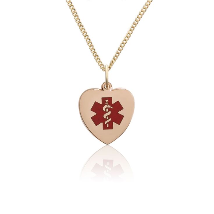 heart-shaped medical id necklace for women, curb style gold chain