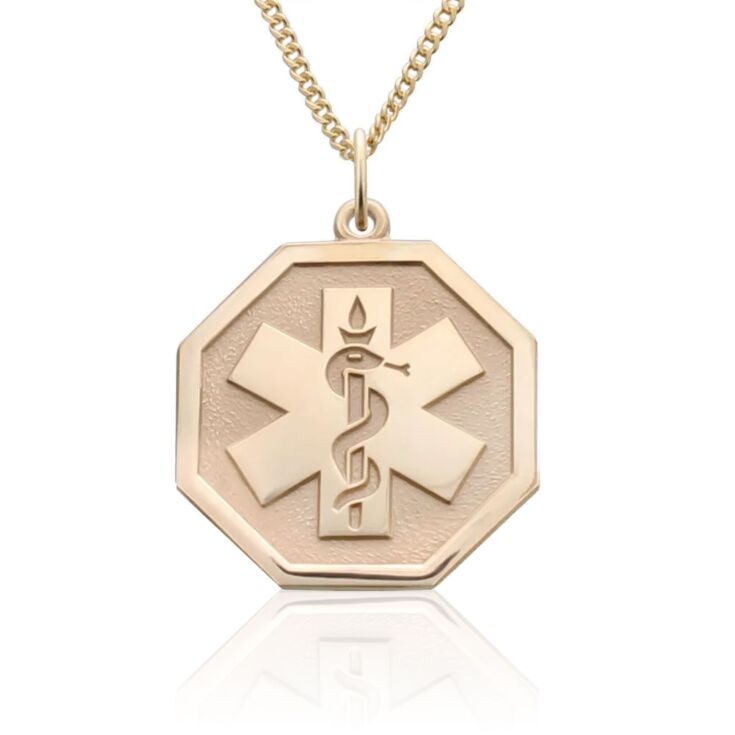 unisex gold and octagon shape pendant for medical id necklace