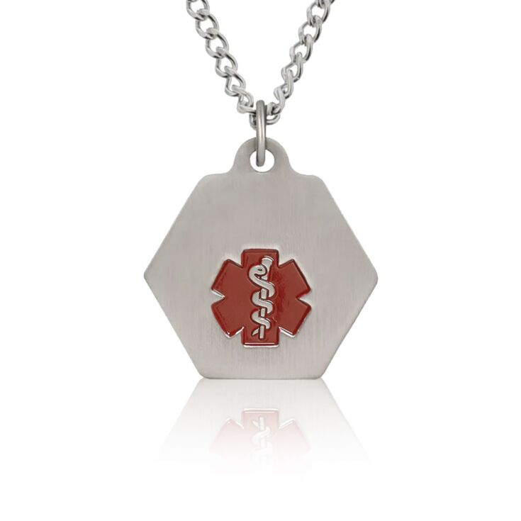 Stainless Steel small medical id chain necklace with pendant and red medical emblem design