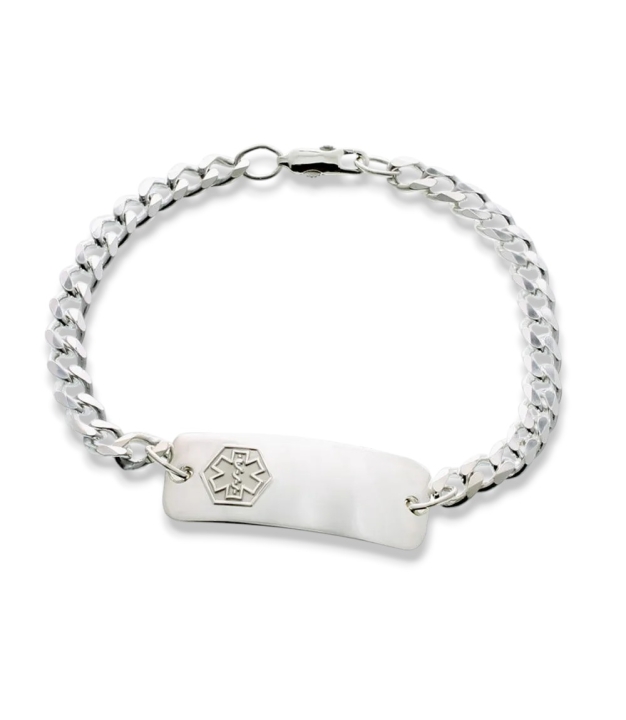 sterling silver medical id bracelet for kids, toddlers, children, petite classic style, small ID size