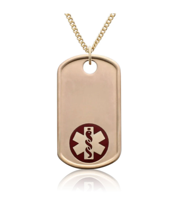 gold military style dog tag medical id pendant