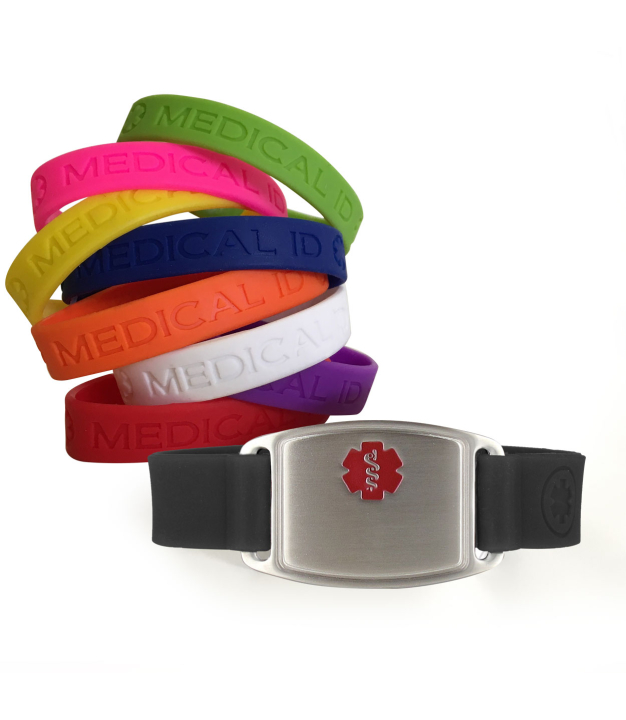colorful silicone medical id bands, multi-color and multi-bundle set, interchangeable back-up IDs