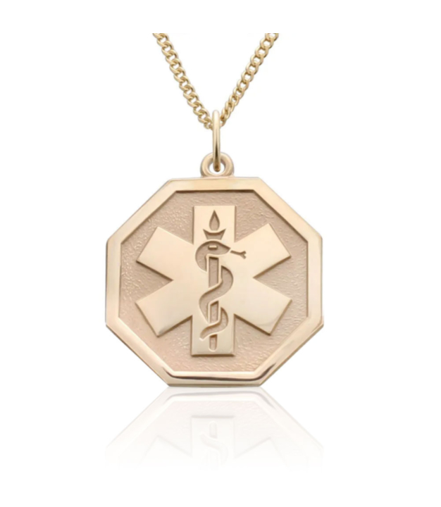 unisex gold and octagon shape pendant for medical id necklace