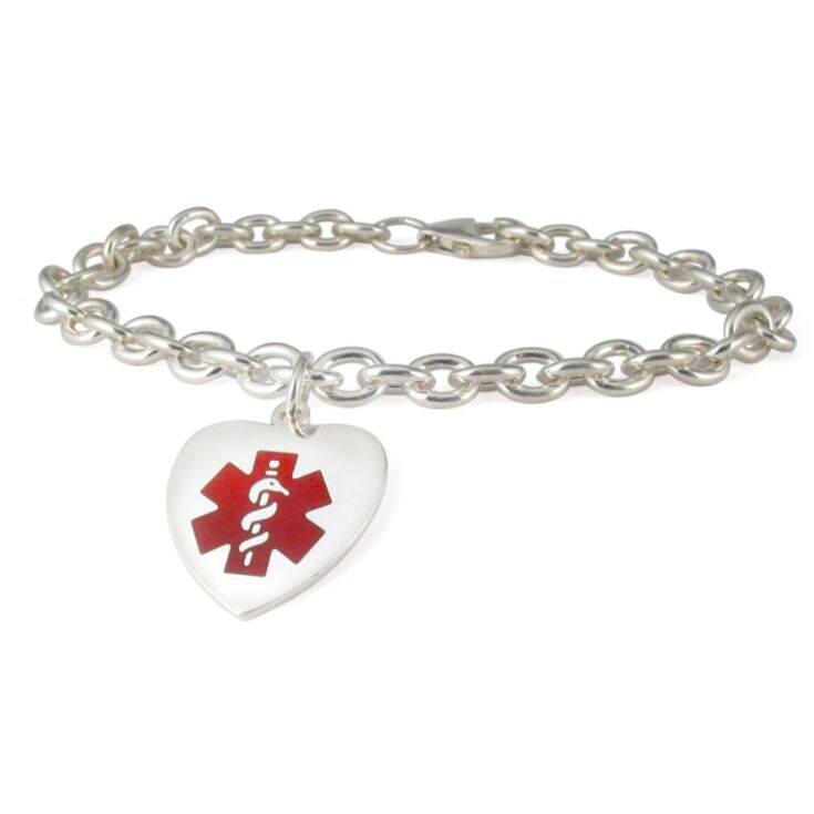 silver red heart charm bracelet