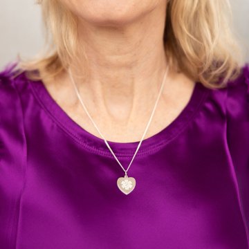 sterling silver medical id necklace for women with heart-shaped pendant, embossed medical emblem