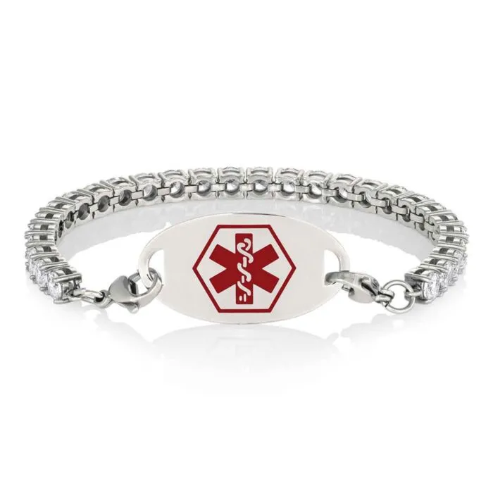 【あ 】ACLENT ロゴプレートミュール Stainless Mingle on Tennis Bracelet | Universal Medical ID